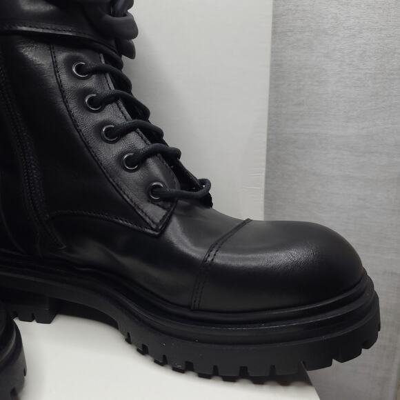 Beautiisoles by Robyn Women Zoey Black Leather Zip Lace up Combat Boots Size 5 - Picture 11 of 13